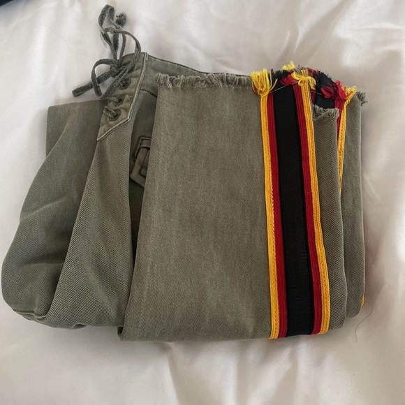 PAM AND GELA UNIFORM SIDE STRIPE STEP HEM ARMY PANT   GREEN SIZE 25 - Picture 3 of 5